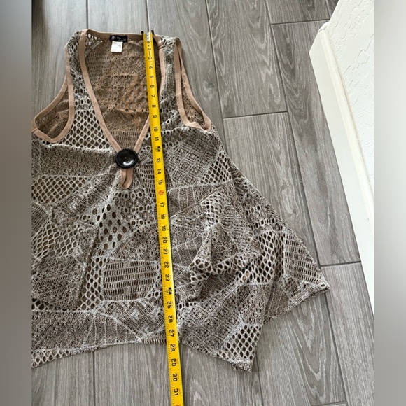 Lily|Tan neutral knit cardigan vest,boho lagenlook style•••asymmetrical artsy - Picture 7 of 8